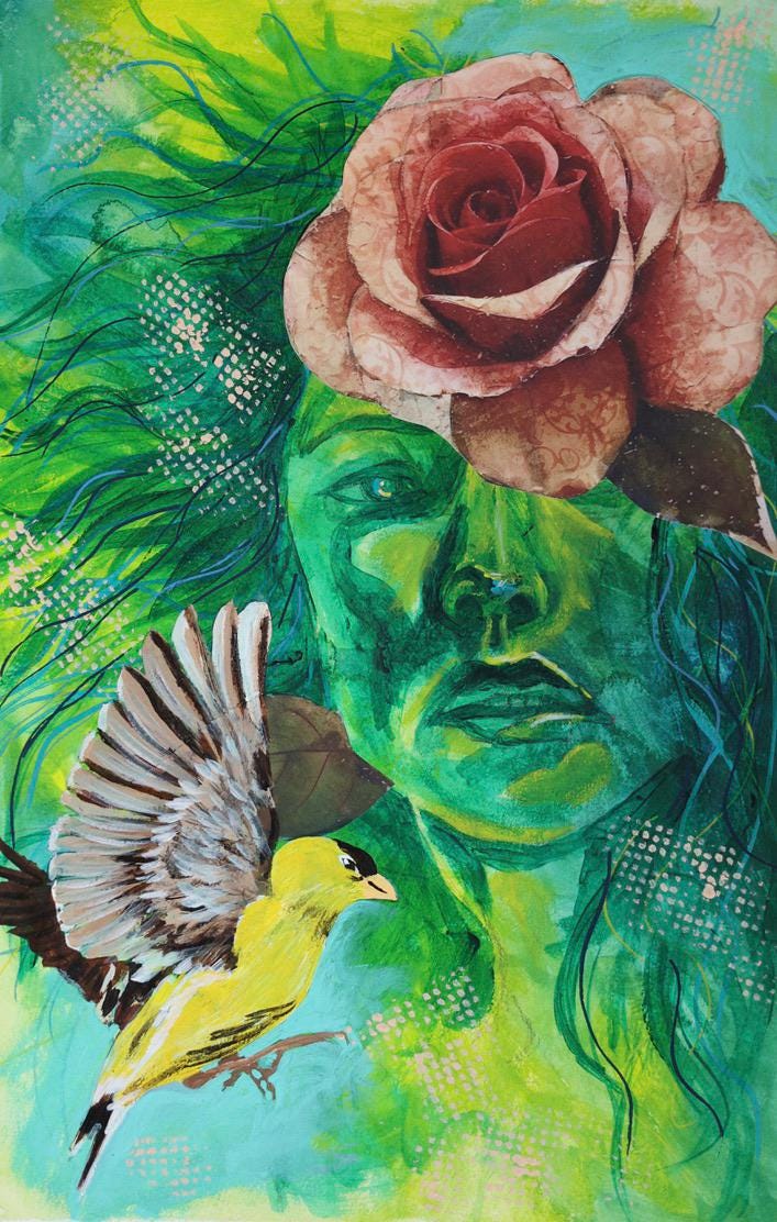 Goldfinch and the Rose - Original Painting