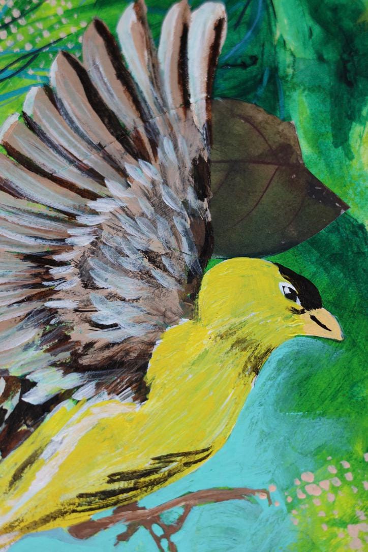 Goldfinch and the Rose - Original Painting